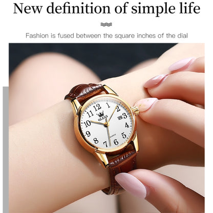 OLEVS 5566 Women Simple Single Calendar Waterproof Quartz Watch(White) - Leather Strap Watches by OLEVS | Online Shopping UK | buy2fix