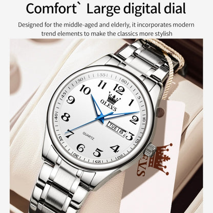 OLEVS 5567 Men Steel Strap Waterproof Quartz Watch(White + Silver) - Metal Strap Watches by OLEVS | Online Shopping UK | buy2fix