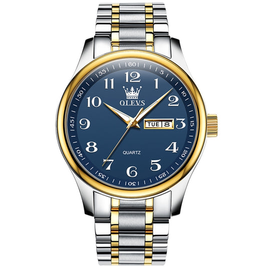 OLEVS 5567 Men Steel Strap Waterproof Quartz Watch(Blue) - Metal Strap Watches by OLEVS | Online Shopping UK | buy2fix