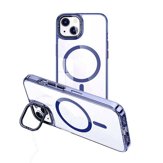 For iPhone 15 Plus MagSafe Magnetic Invisible Holder Transparent Phone Case(Blue) - iPhone 15 Plus Cases by buy2fix | Online Shopping UK | buy2fix