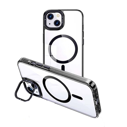 For iPhone 15 MagSafe Magnetic Invisible Holder Transparent Phone Case(Black) - iPhone 15 Cases by buy2fix | Online Shopping UK | buy2fix