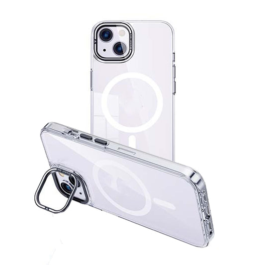 For iPhone 15 MagSafe Magnetic Invisible Holder Transparent Phone Case(Silver) - iPhone 15 Cases by buy2fix | Online Shopping UK | buy2fix