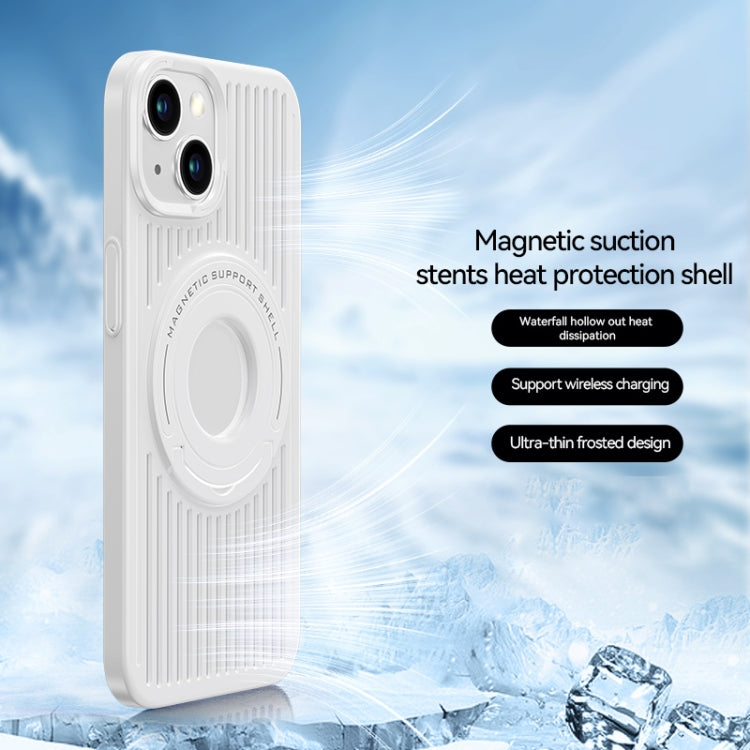 For iPhone 15 Plus Cooling MagSafe Magnetic Ring Holder Phone Case(White) - iPhone 15 Pro Max Cases by buy2fix | Online Shopping UK | buy2fix