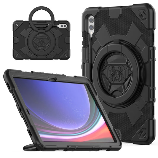 For Samsung Galaxy Tab S9+ Spider Rotation Handle Silicone Hybrid PC Tablet Case(Black) - Galaxy Tab S9+ Cases by buy2fix | Online Shopping UK | buy2fix