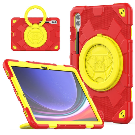For Samsung Galaxy Tab S9+ Spider Rotation Handle Silicone Hybrid PC Tablet Case(Yellow Red) - Galaxy Tab S9+ Cases by buy2fix | Online Shopping UK | buy2fix