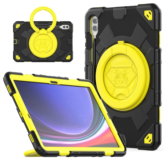 For Samsung Galaxy Tab S9+ Spider Rotation Handle Silicone Hybrid PC Tablet Case(Black Yellow) - Galaxy Tab S9+ Cases by buy2fix | Online Shopping UK | buy2fix