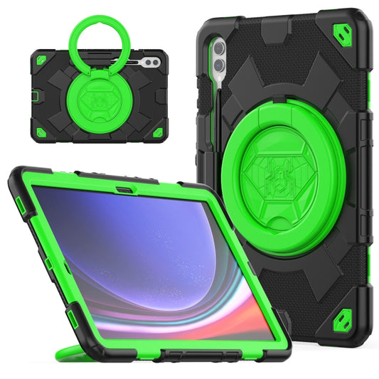 For Samsung Galaxy Tab S9+ Spider Rotation Handle Silicone Hybrid PC Tablet Case(Black Green) - Galaxy Tab S9+ Cases by buy2fix | Online Shopping UK | buy2fix
