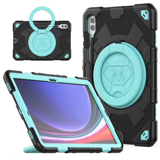 For Samsung Galaxy Tab S9+ Spider Rotation Handle Silicone Hybrid PC Tablet Case(Black Light Blue) - Galaxy Tab S9+ Cases by buy2fix | Online Shopping UK | buy2fix