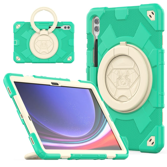 For Samsung Galaxy Tab S9+ Spider Rotation Handle Silicone Hybrid PC Tablet Case(Cyan Beige) - Galaxy Tab S9+ Cases by buy2fix | Online Shopping UK | buy2fix