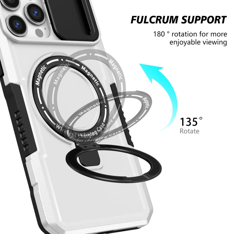 For iPhone 13 Pro Max Sliding Camshield Magsafe Holder TPU Hybrid PC Phone Case(Black White) - iPhone 13 Pro Max Cases by buy2fix | Online Shopping UK | buy2fix