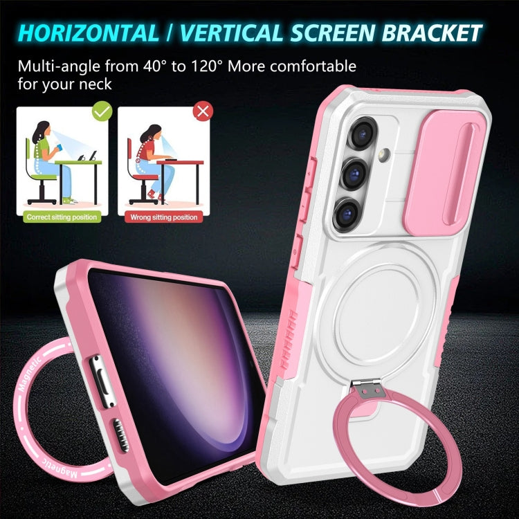 For Samsung Galaxy S23 FE 5G Sliding Camshield Magsafe Holder TPU Hybrid PC Phone Case(Pink White) - Galaxy S23 FE 5G Cases by buy2fix | Online Shopping UK | buy2fix