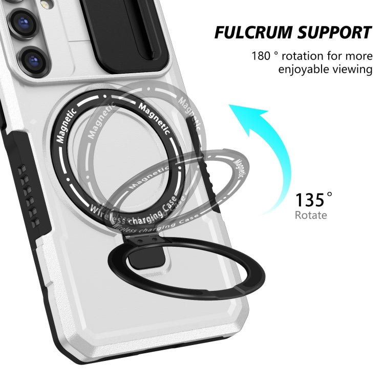 For Samsung Galaxy S23 FE 5G Sliding Camshield Magsafe Holder TPU Hybrid PC Phone Case(Black White) - Galaxy S23 FE 5G Cases by buy2fix | Online Shopping UK | buy2fix