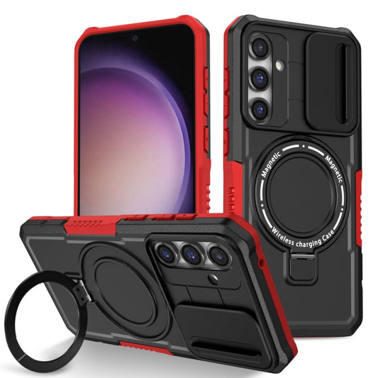 For Samsung Galaxy S23 FE 5G Sliding Camshield Magsafe Holder TPU Hybrid PC Phone Case(Black Red) - Galaxy S23 FE 5G Cases by buy2fix | Online Shopping UK | buy2fix