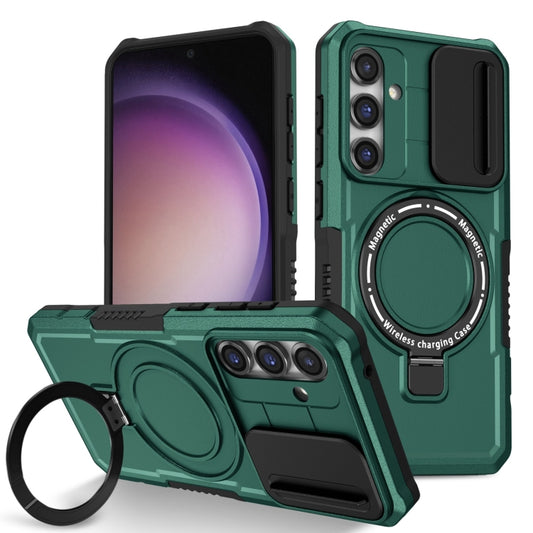 For Samsung Galaxy S23 FE 5G Sliding Camshield Magsafe Holder TPU Hybrid PC Phone Case(Deep Green) - Galaxy S23 FE 5G Cases by buy2fix | Online Shopping UK | buy2fix