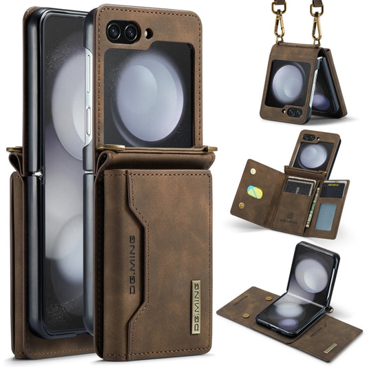 For Samsung Galaxy Z Flip5 5G DG.MING M2 Series Card Bag Magnetic Leather Phone Case(Coffee) - Galaxy Z Flip5 Cases by DG.MING | Online Shopping UK | buy2fix