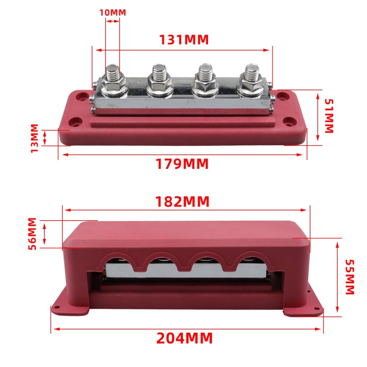 RV 600A High Current Busbar 4-way Straight M10 Wiring Studs(Red) - Fuse by buy2fix | Online Shopping UK | buy2fix
