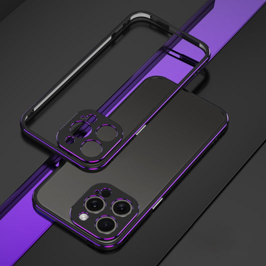 For iPhone 15 Pro Max Aurora Series Lens Protector + Metal Frame Phone Case(Black Purple) - iPhone 15 Pro Max Cases by buy2fix | Online Shopping UK | buy2fix