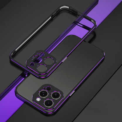 For iPhone 15 Pro Max Aurora Series Lens Protector + Metal Frame Phone Case(Black Purple) - iPhone 15 Pro Max Cases by buy2fix | Online Shopping UK | buy2fix