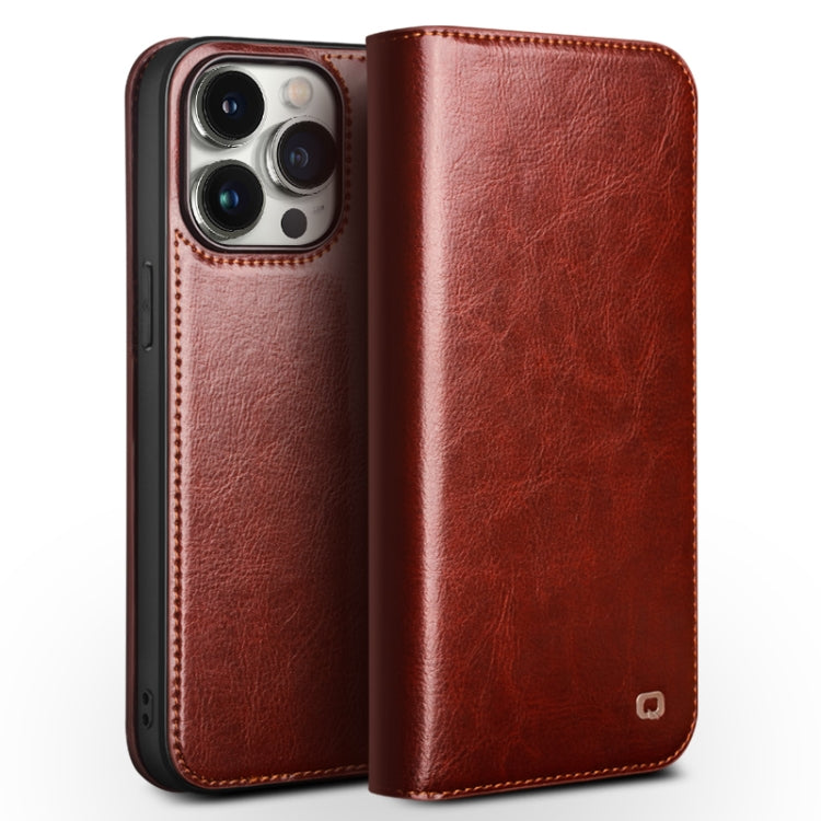 For iPhone 15 Pro Max QIALINO Classic Genuine Leather Phone Case(Brown) - iPhone 15 Pro Max Cases by QIALINO | Online Shopping UK | buy2fix