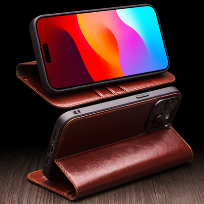 For iPhone 15 Pro Max QIALINO Classic Genuine Leather Phone Case(Brown) - iPhone 15 Pro Max Cases by QIALINO | Online Shopping UK | buy2fix