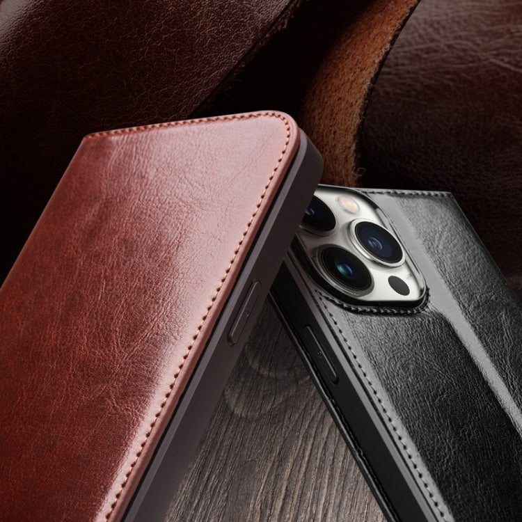 For iPhone 15 Pro Max QIALINO Classic Genuine Leather Phone Case(Brown) - iPhone 15 Pro Max Cases by QIALINO | Online Shopping UK | buy2fix