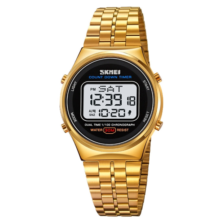 SKMEI 1882 Multifunctional Men 30M Waterproof Luminous Stainless Steel Digital Wrist Watch(Gold White) - Metal Strap Watches by SKMEI | Online Shopping UK | buy2fix