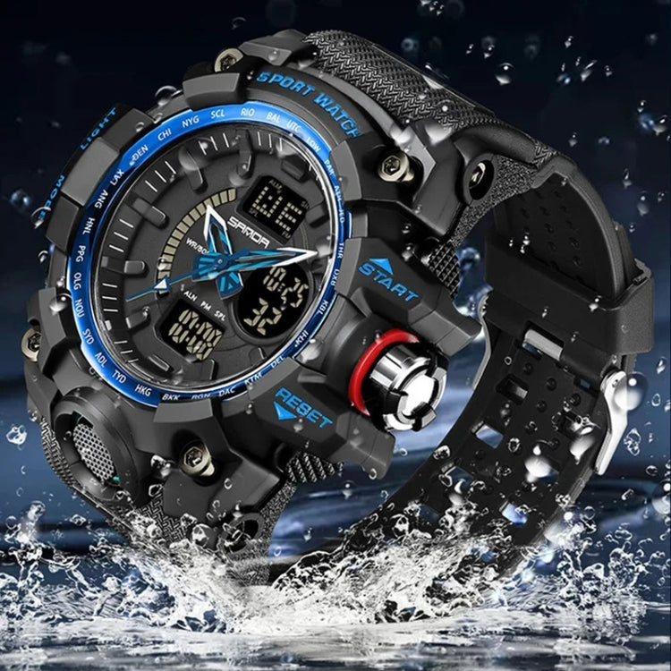 SANDA 3132 Men Multifunctional Waterproof Luminous Sports Watch(Black Gold) - Silicone Strap Watches by SANDA | Online Shopping UK | buy2fix