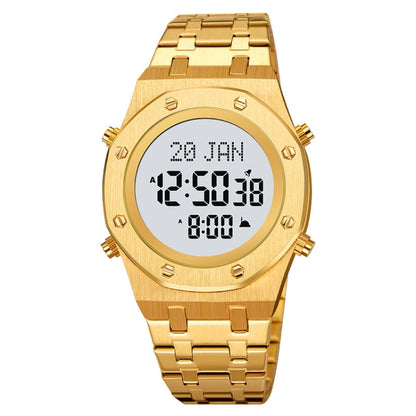 SKMEI 2043 Multifunctional Muslim Worships Compass Digital Wrist Watch(Gold+White) - Metal Strap Watches by SKMEI | Online Shopping UK | buy2fix