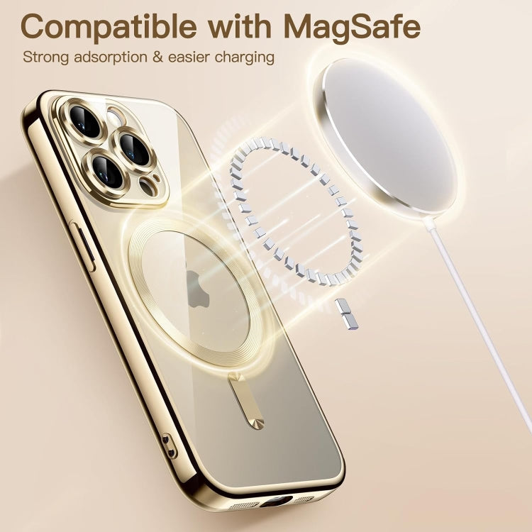 For iPhone 15 Pro Max Magnetic Transparent Electroplated TPU Phone Case(Gold) - iPhone 15 Pro Max Cases by buy2fix | Online Shopping UK | buy2fix