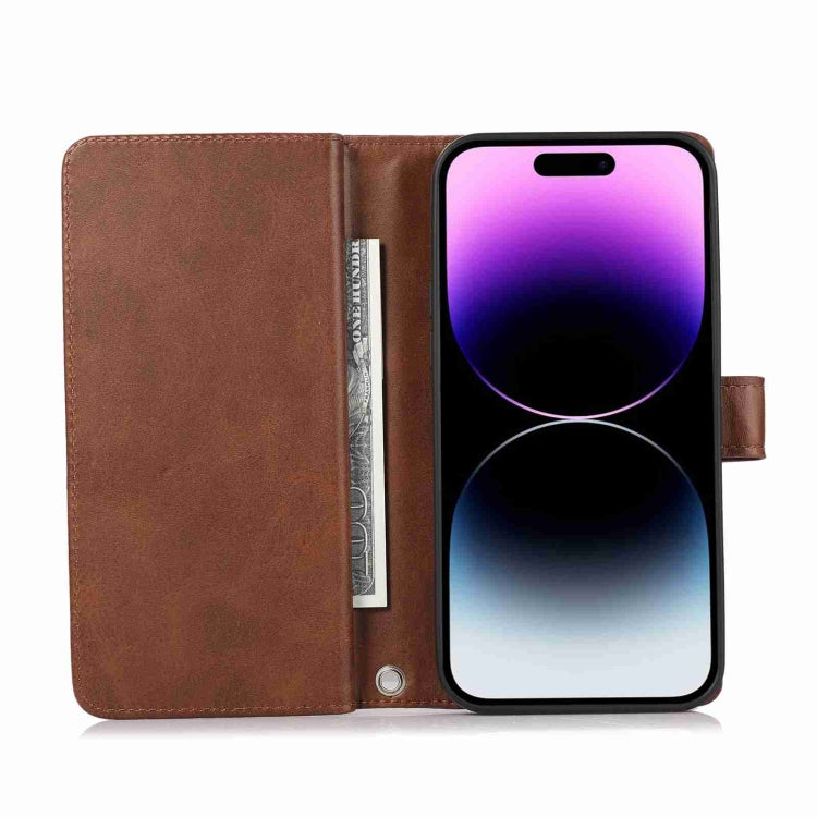 For iPhone 15 Pro Max Wristband Card Slot Leather Phone Case(Coffee) - iPhone 15 Pro Max Cases by buy2fix | Online Shopping UK | buy2fix