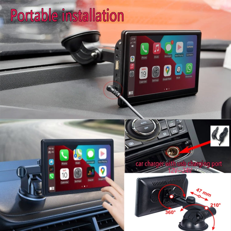 X70-1 Car 7 inch IPS Portable Smart Screen Wireless Screen Projection Carplay Android Auto(Black) - Car Monitor by buy2fix | Online Shopping UK | buy2fix