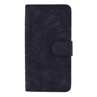 For iPhone 15 Pro Max Mandala Embossed Dual-Fold Calf Leather Phone Case(Black) - iPhone 15 Pro Max Cases by buy2fix | Online Shopping UK | buy2fix