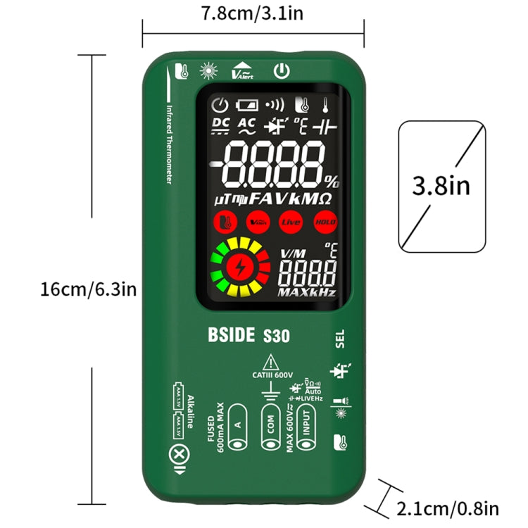 BSIDE S30 Smart Color Screen Infrared Temperature Measurement Multimeter(Green) - Digital Multimeter by BSIDE | Online Shopping UK | buy2fix