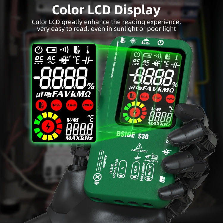 BSIDE S30 Smart Color Screen Infrared Temperature Measurement Multimeter(Green) - Digital Multimeter by BSIDE | Online Shopping UK | buy2fix