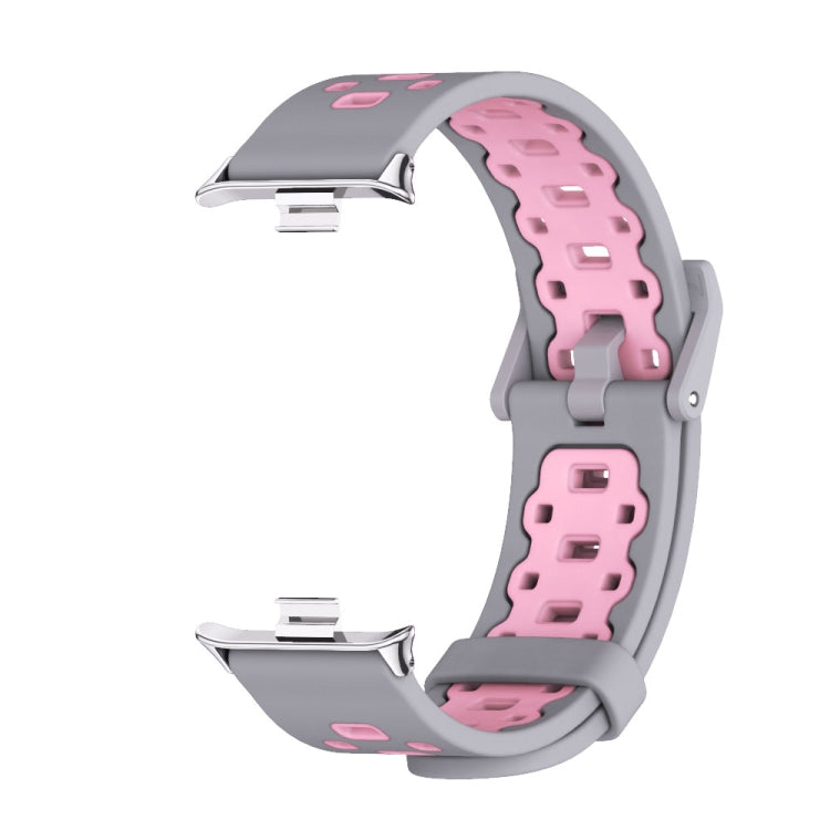 For Xiaomi Smart Band 9 Pro / 8 Pro Mijobs Square Hole Breathable Silicone Watch Band(Grey Pink) - Watch Bands by MIJOBS | Online Shopping UK | buy2fix