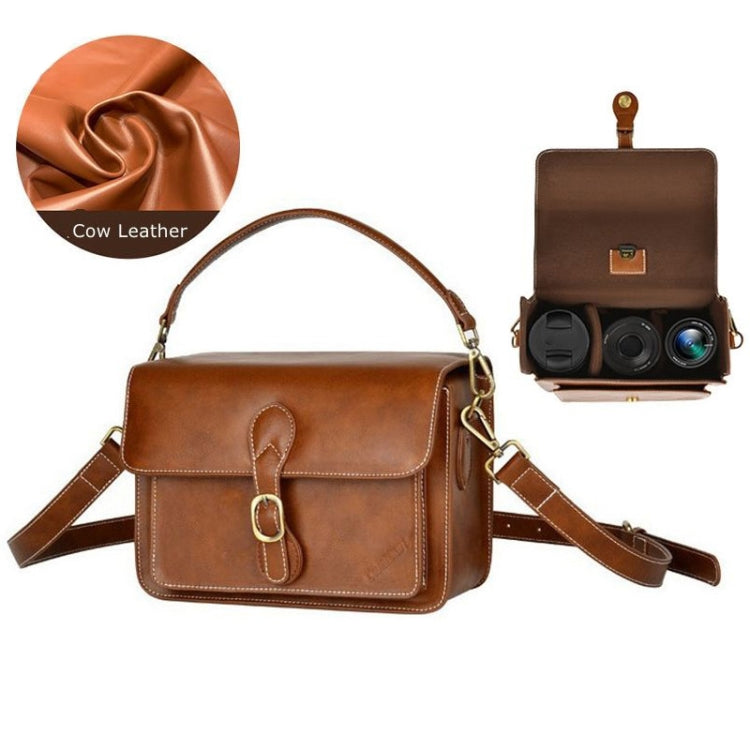 Cwatcun D80 Retro Leather Camera Shoulder Bag, Size:25.5 x 18.5 x 12.5cm Cow Leather Medium(Brown) - Strap Satchel by Cwatcun | Online Shopping UK | buy2fix