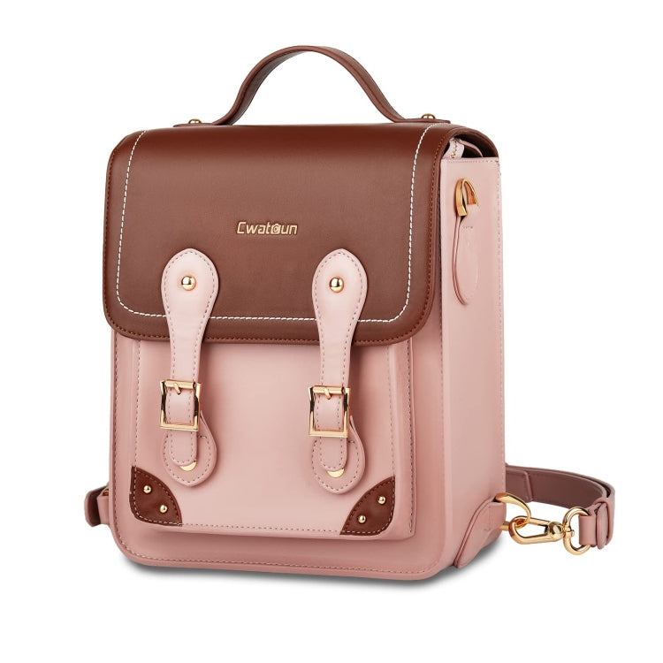 Cwatcun D81 Retro Camera Crossbody Bag Vintage PU Leather Waterproof Camera Handbag(Brown Pink) - Backpack by Cwatcun | Online Shopping UK | buy2fix