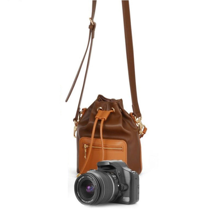 Cwatcun D82 Bundle Drawstring Lens Bag PU Crossbody Camera Bag(Coffee) - Strap Satchel by Cwatcun | Online Shopping UK | buy2fix