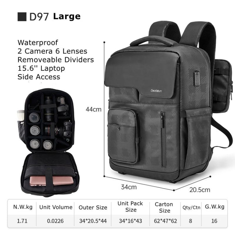 Cwatcun D97 Professional Photography Bag Mirrorless/SLR Multifunctional Backpack Camera Bag, Size:44 x 34 x 20.5cm(Black) - Backpack by Cwatcun | Online Shopping UK | buy2fix