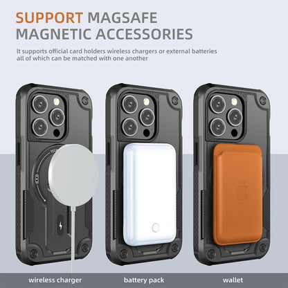 For iPhone 15 Pro MagSafe Holder Armor PC Hybrid TPU Phone Case(Black) - iPhone 15 Pro Cases by buy2fix | Online Shopping UK | buy2fix