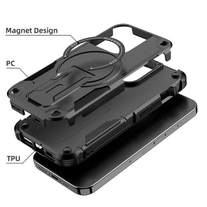 For iPhone 14 Pro MagSafe Holder Armor PC Hybrid TPU Phone Case(Black) - iPhone 14 Pro Cases by buy2fix | Online Shopping UK | buy2fix