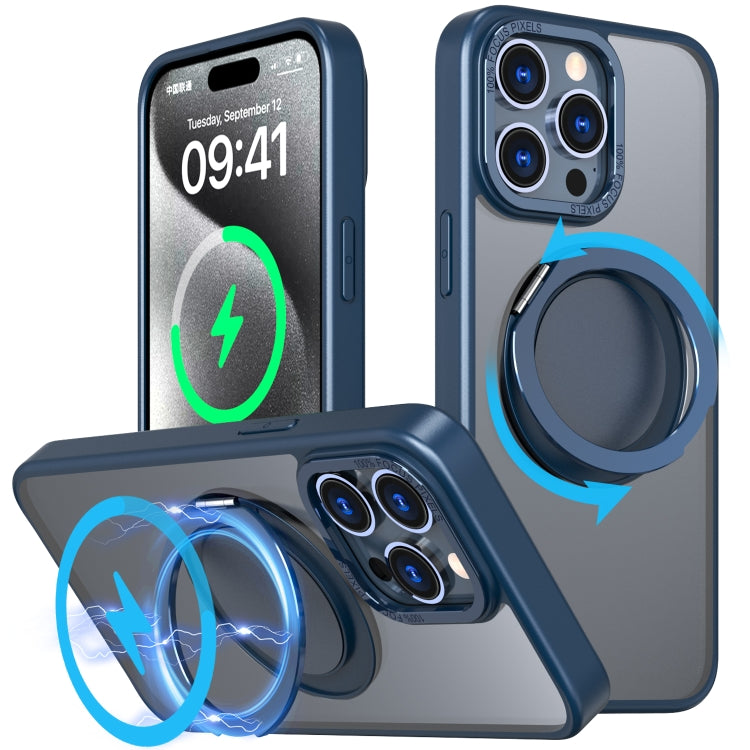 For iPhone 15 Pro Max 360-degree Rotating MagSafe Magnetic Holder Phone Case(Navy Blue) - iPhone 15 Pro Max Cases by buy2fix | Online Shopping UK | buy2fix