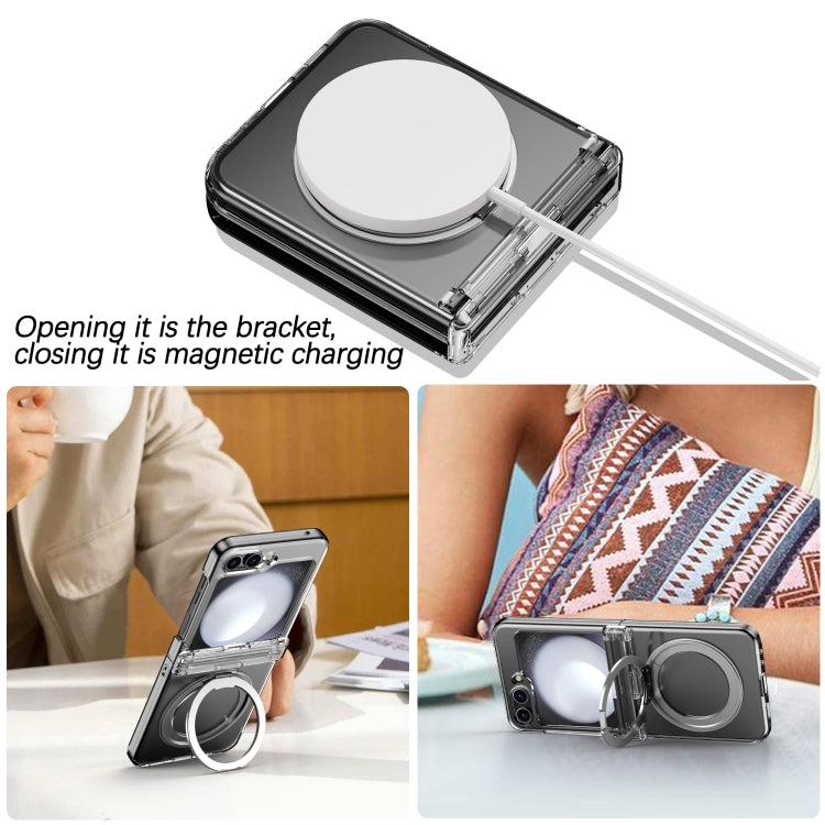 For Samsung Galaxy Z Flip5 5G 360 Degree Stand MagSafe Magnetic All-inclusive Phone Case(Transparent) - Galaxy Z Flip5 Cases by buy2fix | Online Shopping UK | buy2fix