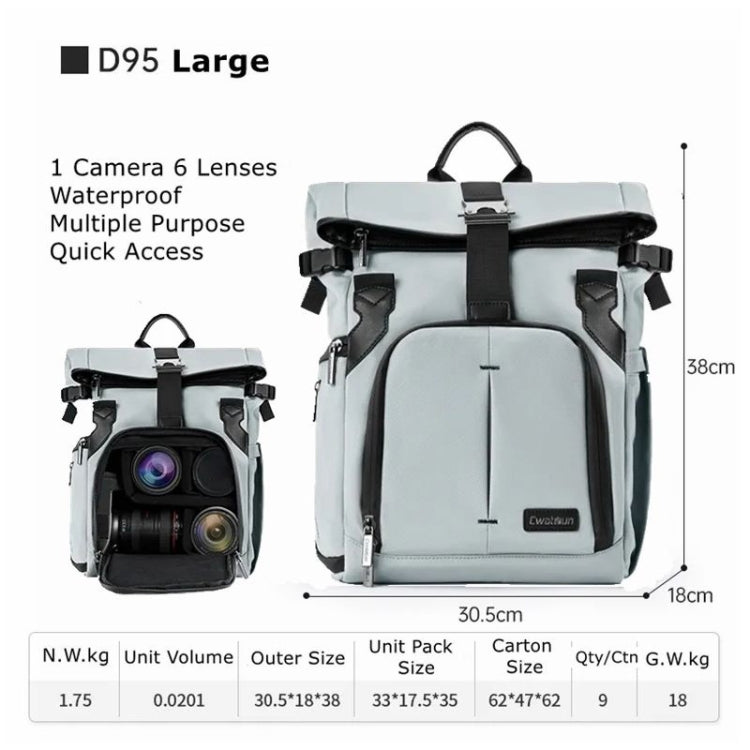 Cwatcun D95 Large Capacity Photography Backpack Shoulders Laptop Camera Bag, Size:30.5 x 18 x 38cm(Silver Grey) - Backpack by Cwatcun | Online Shopping UK | buy2fix