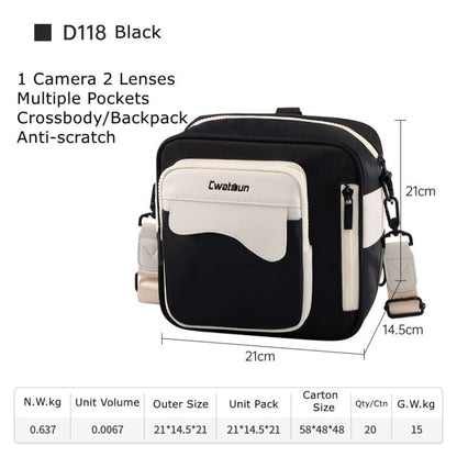 Cwatcun D118 Contrast Two Ways Backpack Cross-body Canera Bag, Size:21 x 21 x 14.5cm(Black) - Strap Satchel by Cwatcun | Online Shopping UK | buy2fix