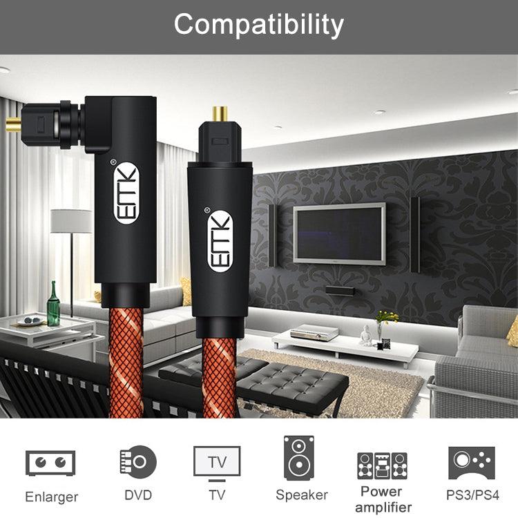 EMK 90 Degree Swivel Adjustable Right Angled 360 Degrees Rotatable Plug Nylon Woven Mesh Optical Audio Cable, Cable Length:5m(Orange) - Audio Optical Cables by EMK | Online Shopping UK | buy2fix