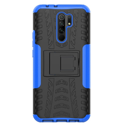 For Xiaomi Redmi 9 Tire Texture Shockproof TPU + PC Protective Case with Holder(Blue) - Xiaomi Accessories by buy2fix | Online Shopping UK | buy2fix