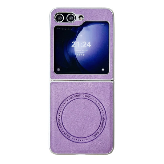 For Samsung Galaxy Z Flip5 Skin Feel Leather Texture MagSafe Pearlescent Paint Shockproof Phone Case(Purple) - Galaxy Z Flip5 Cases by buy2fix | Online Shopping UK | buy2fix