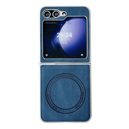 For Samsung Galaxy Z Flip5 Skin Feel Leather Texture MagSafe Pearlescent Paint Shockproof Phone Case(Blue) - Galaxy Z Flip5 Cases by buy2fix | Online Shopping UK | buy2fix