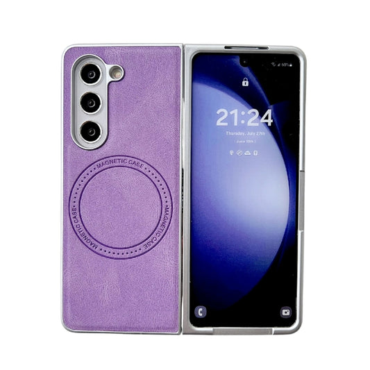 For Samsung Galaxy Z Fold5 Skin Feel Leather Texture MagSafe Pearlescent Paint Shockproof Phone Case(Purple) - Galaxy Z Fold5 Cases by buy2fix | Online Shopping UK | buy2fix